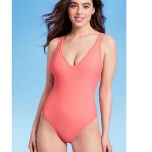 NWT Kona Sol Womens Peach Ruched One Piece Swimming Suit Size 18W